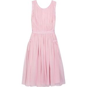 DVF Light Pink Grosgrain Trimmed Chiffon Plisse Dress